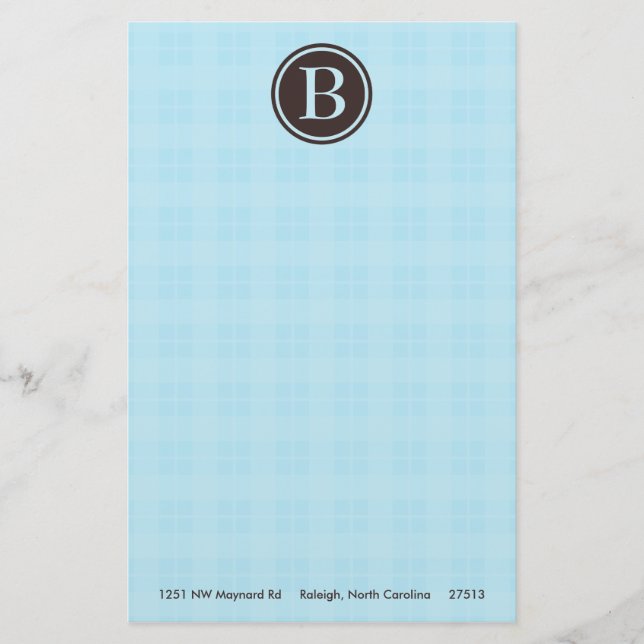 Light Blue Plaid Monogram Stationary Stationery (Front)
