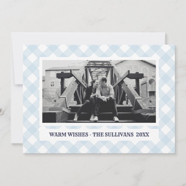 Light Blue Plaid | Rustic |  CUSTOM Holiday Photo (Front)