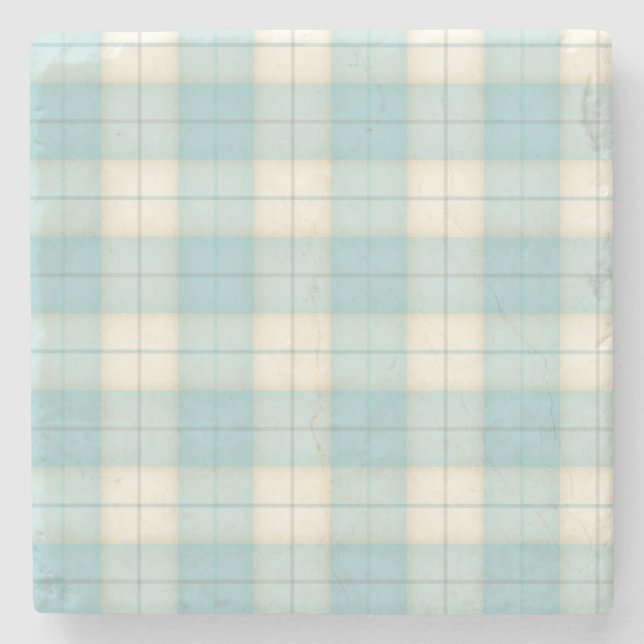 Light Blue Plaid Tartan Stone Coaster (Front)