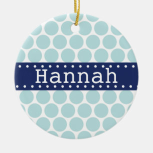 Light Blue Polka Dot Pattern Blue Banner Ceramic Ornament