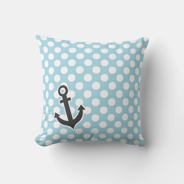 Light Blue Polka Dots; Anchor Throw Pillow (Front)