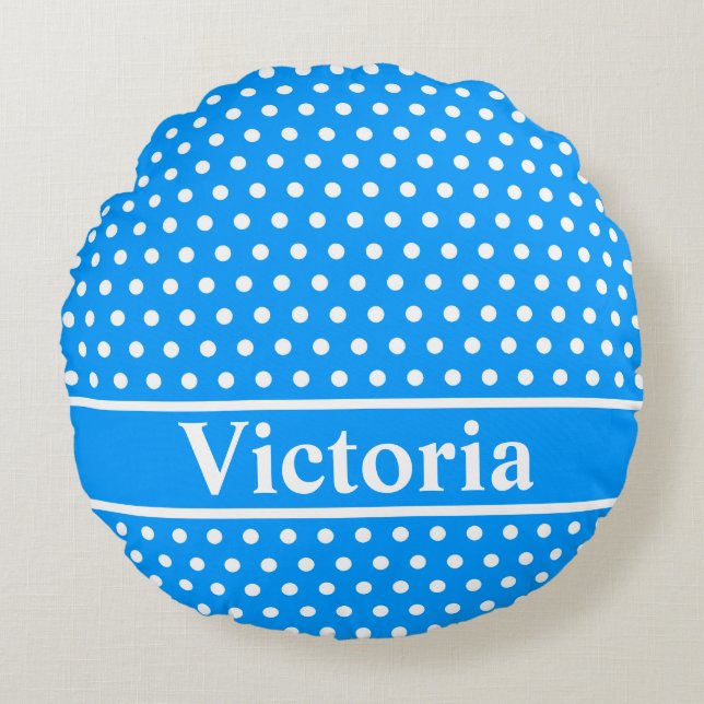 Light Blue Polka Dots Round Pillow (Front)