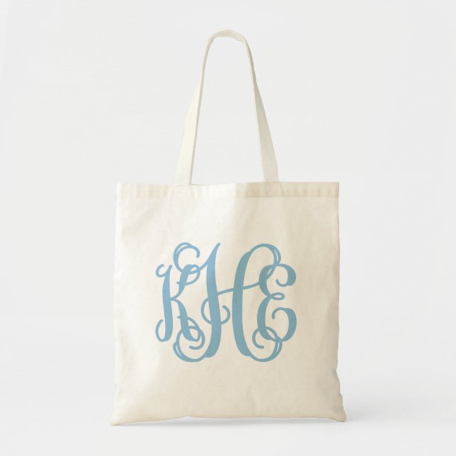 Light Blue Preppy Script Monogram - KHE Tote Bag (Front)