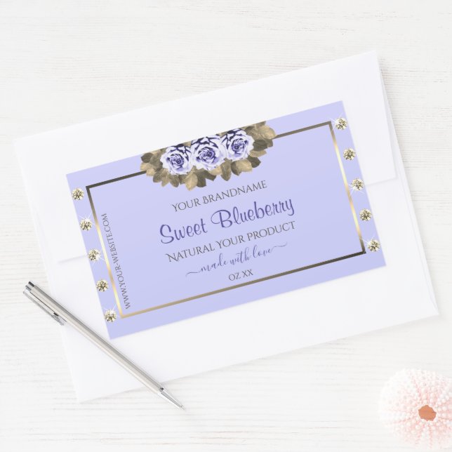 Light Blue Product Labels Blue Roses Gold Jewels (Envelope)