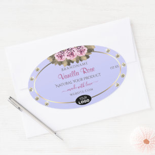 Light Blue Product Labels Pink Roses Diamonds Logo
