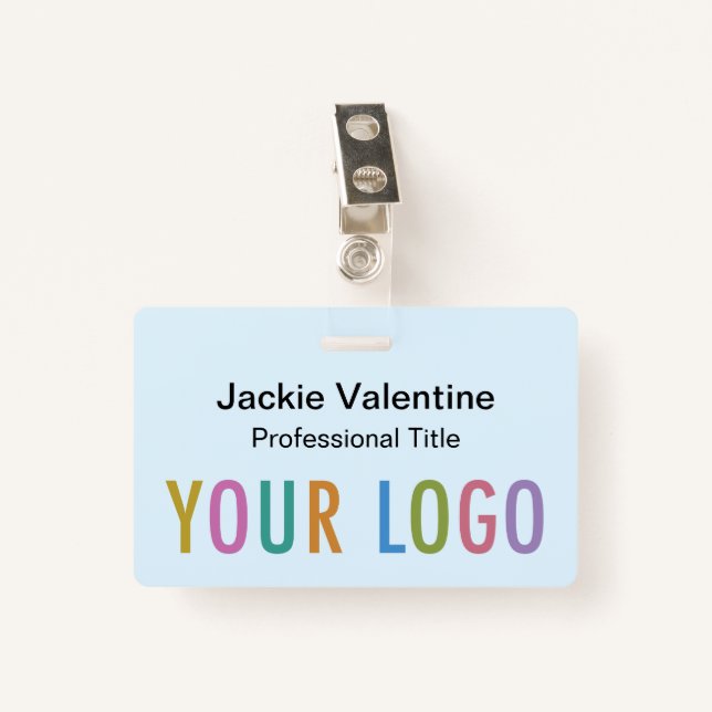 Light Blue PVC Name Badge with Clip Lanyard Reel (Front with Clip)
