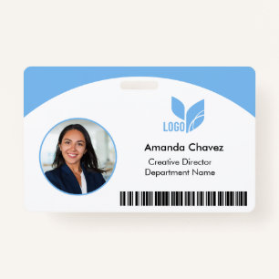 Light Blue QR Barcode Employee Photo ID Badge