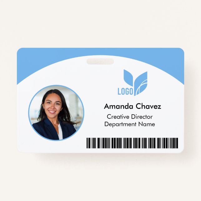 Light Blue QR Barcode Employee Photo ID Badge (Front)