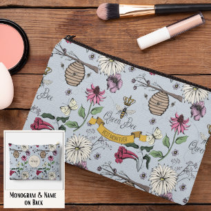 Light Blue Queen Bee & Gold Crown Best Mom Ever Accessory Pouch