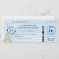 Light Blue Quinceanera Boarding Pass to Paris