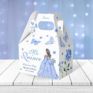 Light Blue Quinceañera Butterfly and Roses Floral Favor Box