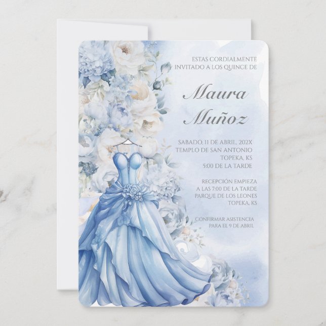 Light blue quinceañera invitation  (Front)