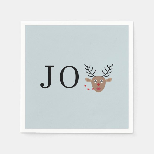 Light Blue Reindeer Joy Festive Christmas Party Napkin (Front)