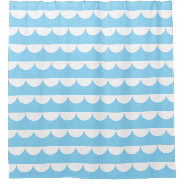 Light Blue Retro Coastal Shower Curtain (Front)