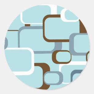light blue retro squares classic round sticker
