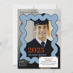 Light blue retro squiggle wavy graduation announcement