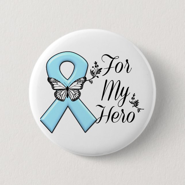 Light Blue Ribbon For My Hero 2 Inch Round Button (Front)