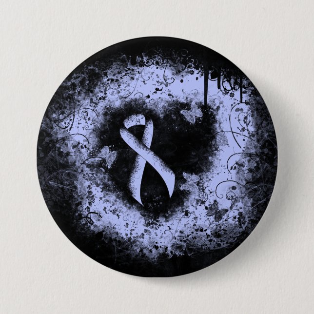 Light Blue Ribbon Grunge Heart 3 Inch Round Button (Front)