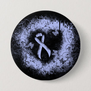 Light Blue Ribbon Grunge Heart 3 Inch Round Button