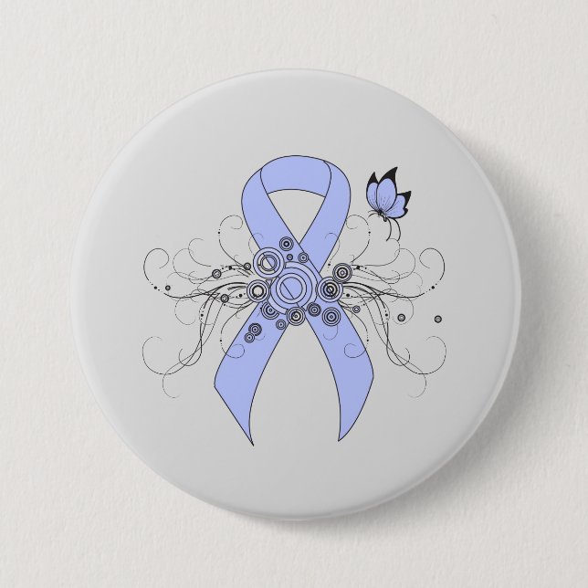 Light Blue Ribbon with Butterfly 3 Inch Round Button (Front)