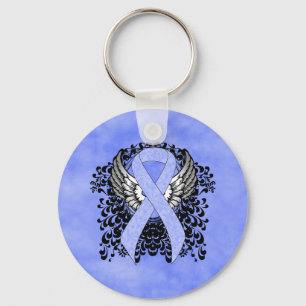 Light Blue Ribbon with Wings Keychain