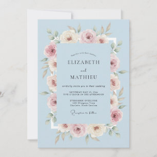 Light Blue Romantic Botanical Wedding Invitation