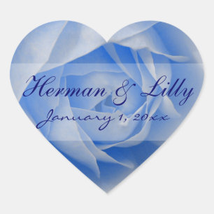 Light Blue Rose Personalized Wedding Heart Sticker