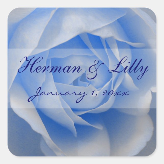 Light Blue Rose Personalized Wedding Square Sticker (Front)