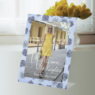 Light Blue Roses Bridal Shower Photo Welcome Pedestal Sign