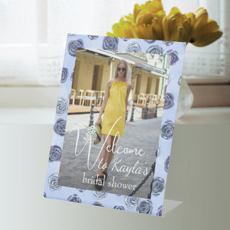 Light Blue Roses Bridal Shower Photo Welcome Pedestal Sign