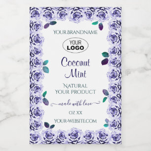 Light Blue Roses on White Product Labels with Logo
