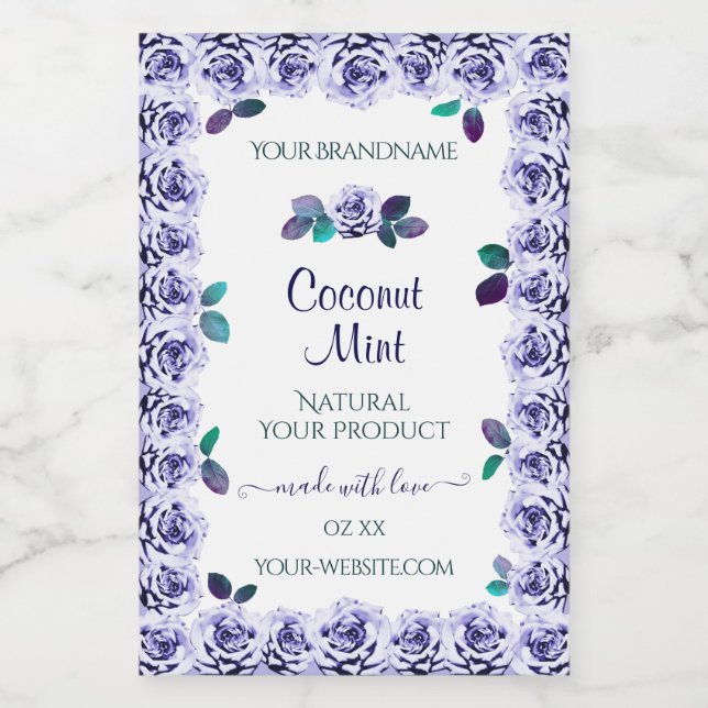 Light Blue Roses on White Product Packaging Labels (Single Label)
