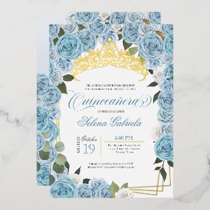 Light Blue Roses Princess Quinceanera Real Gold