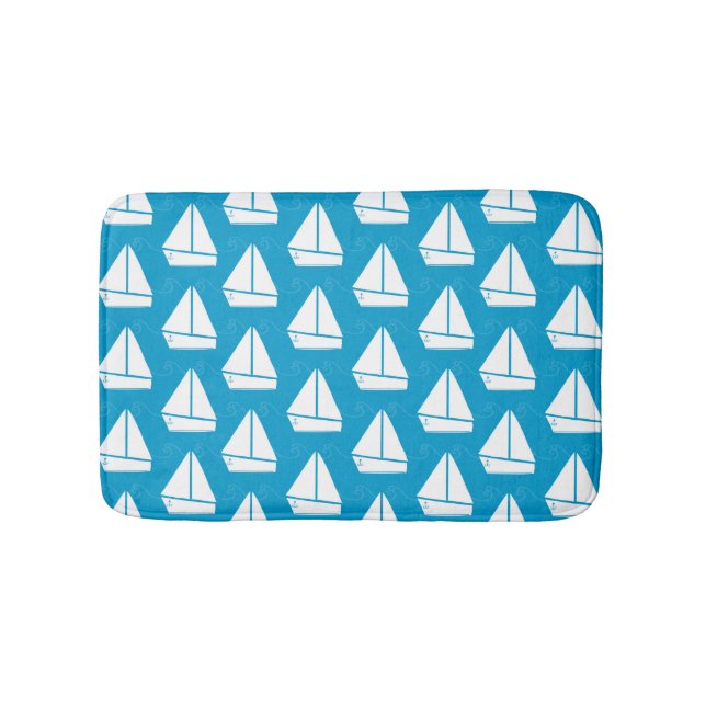 Light Blue Sailboat Pattern Bath Mat (Front)