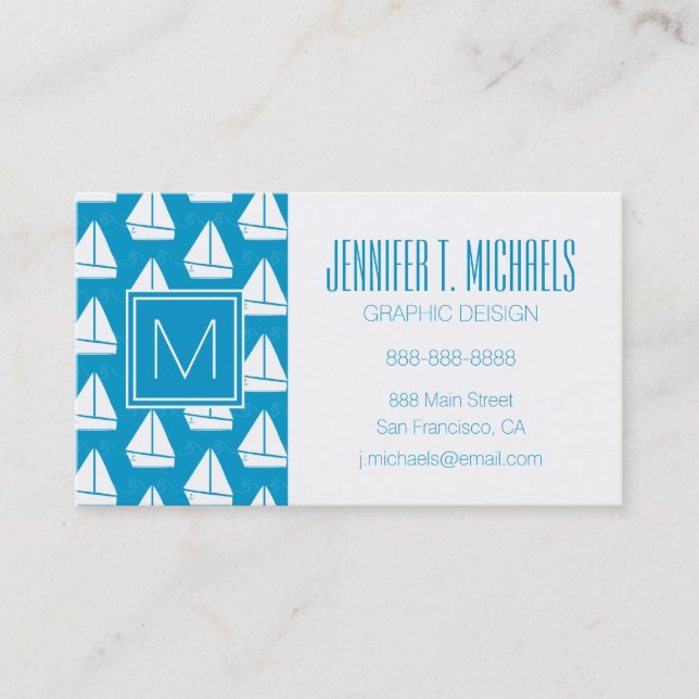 Light Blue Sailboat Pattern Business Card (Front)