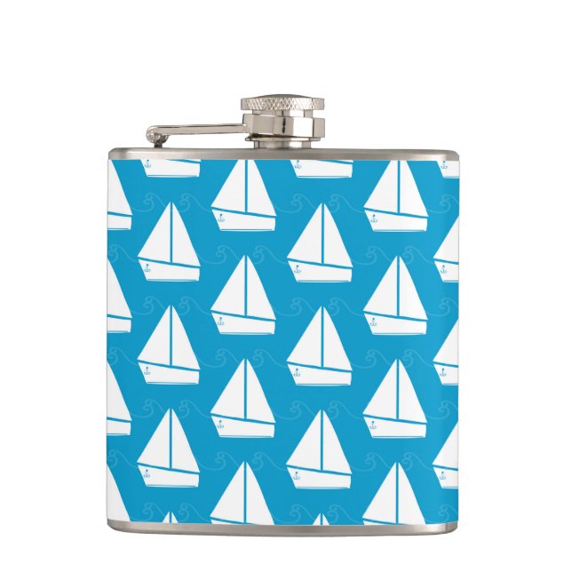Light Blue Sailboat Pattern Hip Flask (Front)