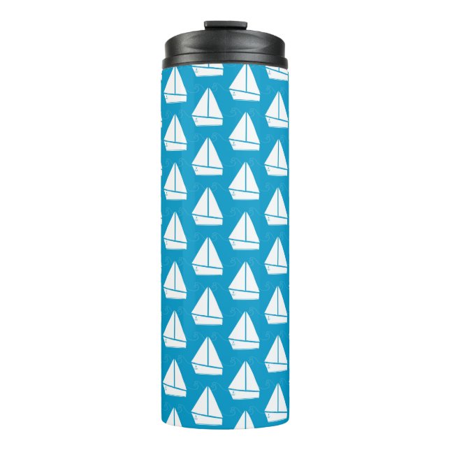 Light Blue Sailboat Pattern Thermal Tumbler (Front)