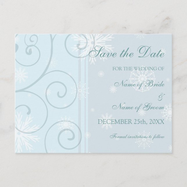 Light Blue Save the Date Winter Wedding Postcard (Front)