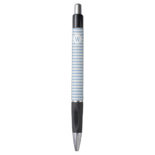 Light Blue Scalloped Stripe Monogram Writing Pen