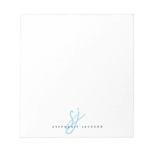 Light Blue Script Monogram Initials  Notepad