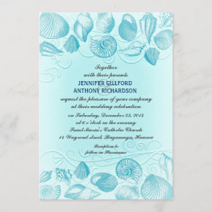 light blue seashells wedding invitations