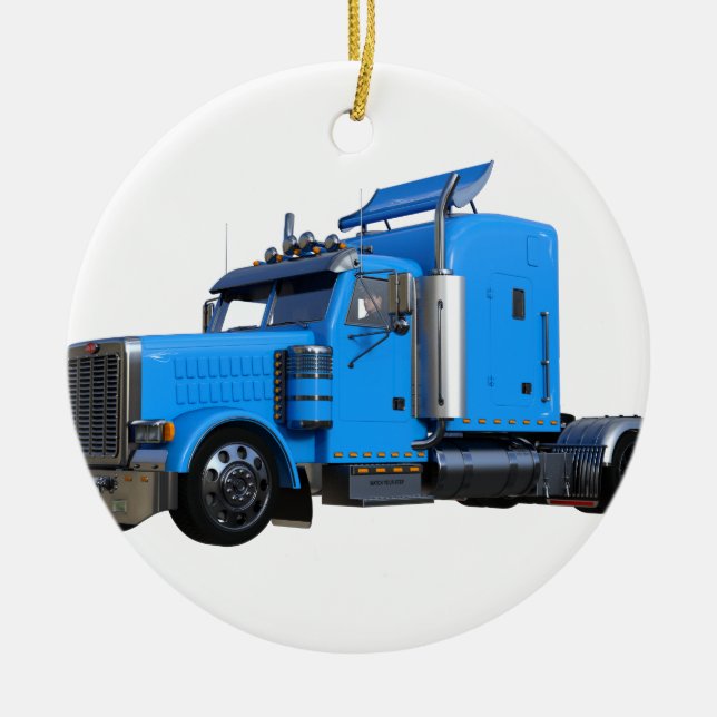 Light Blue Semi Truck in Three Quarter View Ceramic Ornament (Front)