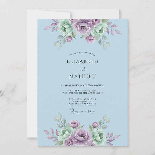 Light Blue Serene Botanical Wedding Invitation (Front)