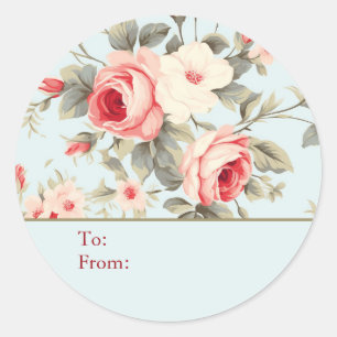 Light Blue Shabby Chic Rose Personalized To & From Classic Round Sticker