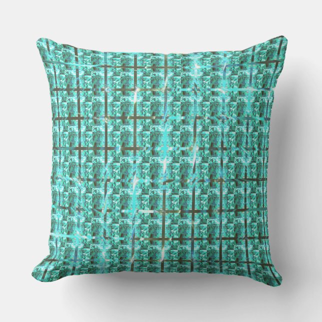 Light blue shiny, squares or image inside of grid? outdoor pillow (Front)