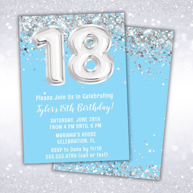 Light Blue Silver 18th Birthday Party Invitation (Creator Uploaded)
