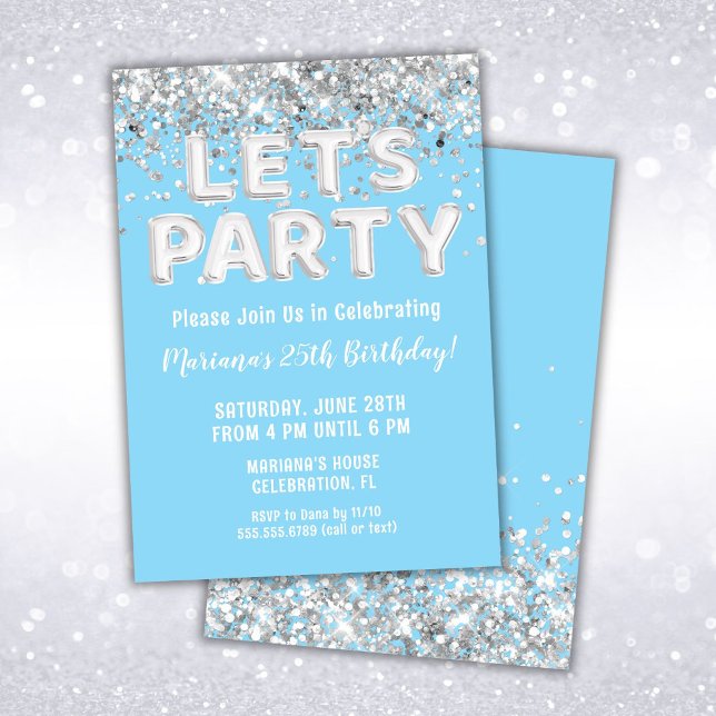 Light Blue Silver Glitter Birthday Party Invitation (Creator Uploaded)