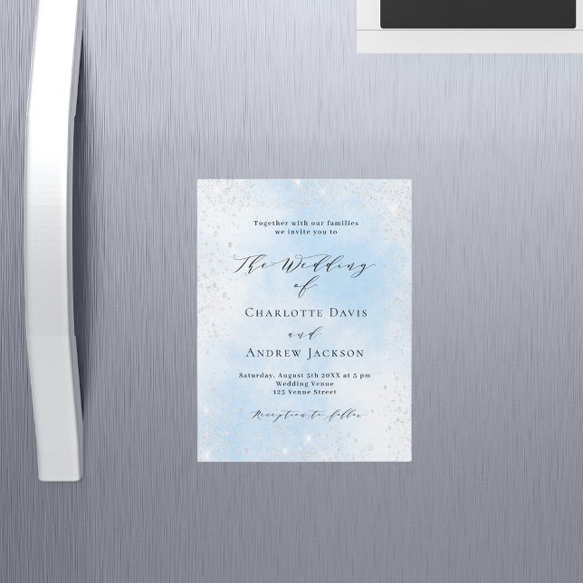 Light blue silver glitter luxury wedding magnetic invitation (Creator Uploaded)