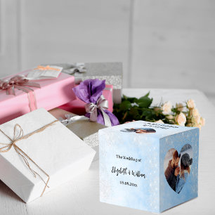 Light blue silver glitter photo wedding favor box