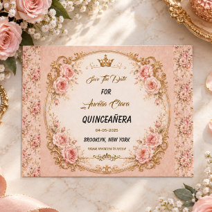 Light Blue Silver Princess Quinceanera Birthday  Announcement Postcard